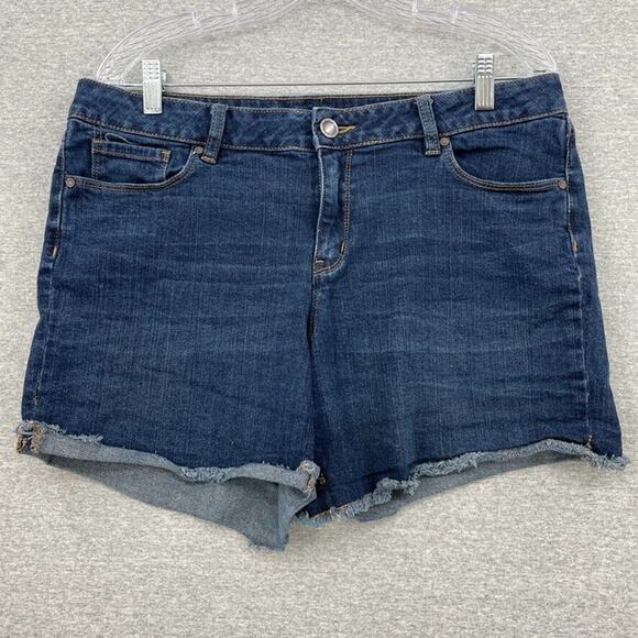 Ana Shorts Womens 12 / 31 Jean Dark Wash Denim Raw Edge Cuffed Stretch Cotton - Picture 1 of 11